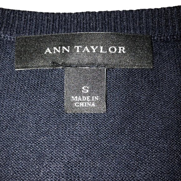 Ann Taylor Cardigan Sweater Womens S Used Navy with Black Lace Front - Picture 8 of 15